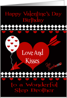 Birthday on Valentine’s Day To Step Brother, Red hearts, diamonds card