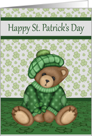 St. Patrick’s Day with a Cute Bear Wearing a Hat Surounded by Clovers card