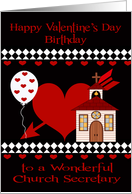 Birthday on Valentine’s Day To Church Secretary, Red heart, diamonds card