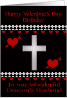 Birthday on Valentine’s Day To Deacon’s Husband, Red hearts, cross card