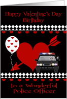Birthday on Valentine’s Day To Police Officer, Red heart, diamonds card