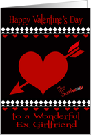 Valentine’s Day to Ex Girlfriend, Red hearts on black, white diamonds card