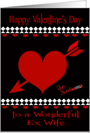 Valentine’s Day to Ex Wife, Red hearts on black, white diamonds card