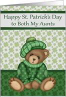 St. Patrick’s Day to Both Aunts, a cute bear wearing a hat, shamrocks card