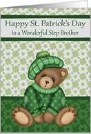 St. Patrick’s Day to Step Brother, cute bear wearing hat, shamrocks card