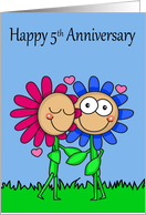 5th Anniversary, wedding, general, happy flower couple smiling, hearts card