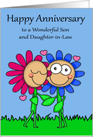 Wedding Anniversary to Son and Daughter in Law with a Flower Couple card