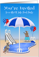 Invitations to 4th Of July Pool Party, general, Raccoons, pool side card