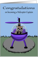 Congratulations becoming Helicopter Captain, general, raccoon flying card