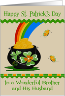 St. Patrick’s Day to Brother and Husband, pot of gold, end of rainbow card