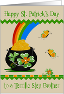 St. Patrick’s Day to Step Brother, pot of gold at the end of a rainbow card