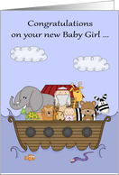 Congratulations on New Baby Girl with an Adorable Noah’s Ark Theme card