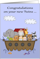 Congratulations on new twin boy and girl, Noah’s Ark Theme, religious card