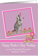 Birthday on Mother’s Day, custom name, Raccoon with a butterfly card