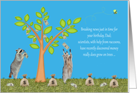 Birthday on April Fools Day to Dad, raccoons with money tree, bags card