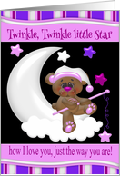 Birthday, general for child, Cute bear with pink sleeping cap on moon card