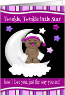 Birthday, general for child, Cute bear with purple sleeping cap, moon card