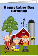 Birthday on Labor Day, general, farmers and a laborer on a farm card