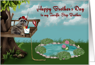 Brother’s Day to Step Brother, Raccoon fishing from tree, pond card