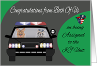 Congratulations from Both Of Us on assignment to K-9 Unit, raccoon card