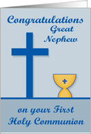 Congratulations on First Communion to Great Nephew with a Chalice card
