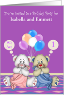 Invitations to Birthday Party for twin boy and girl, custom name age card