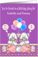 Invitations to Birthday Party for twin girls, custom name and age card