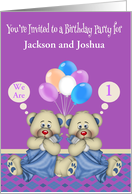 Invitations to Birthday Party for twin boys, custom name and age card