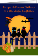 Birthday on Halloween to Godfather, three cute black cats, moon card