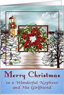 Christmas to Nephew and Girlfriend with a Snowy Lighthouse Scene card