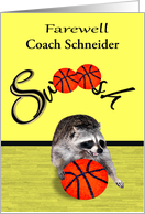 Farewell, goodbye to coach, custom name, raccoon playing basketball card