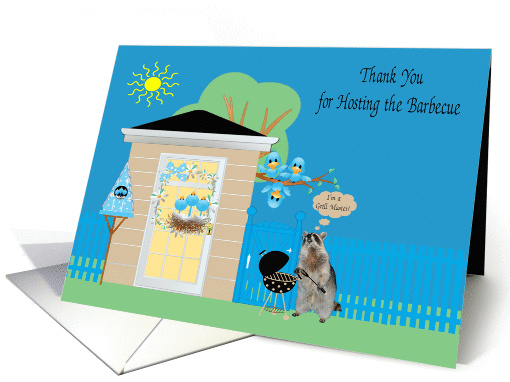 Thank You, hosting the barbecue, raccoon with a spatula grilling card