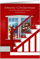Christmas to Aunt and Uncle, staircase with window holiday scene card