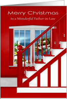 Christmas to Father-in-Law, staircase with holiday window scene card