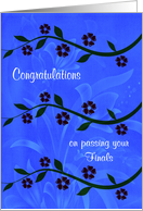Congratulations, passing finals, general, long stems of flowers, blue card