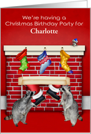 Invitations to Christmas Birthday Party, custom name, raccoons card