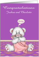 Congratulations, adoption finalization, girl, custom name, pink bear card