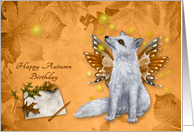 Birthday in Autumn/Fall, general, beautiful mystical fox with wings card