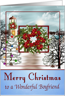 Christmas to Boyfriend, snowy lighthouse scene with a wreath card