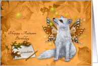 Birthday in Autumn/Fall to Grandma, beautiful mystical fox with wings card