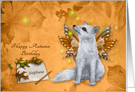 Birthday in Autumn Fall to Nephew, Beautiful mystical fox with wings card