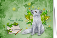 Birthday to Grandson, a beautiful mystical fox with wings on green card