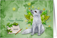 Birthday to Mom, a beautiful mystical fox with wings on green card