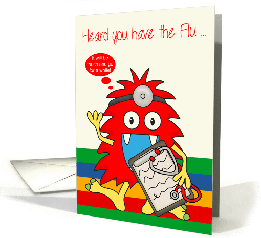 Get Well, Flu, general, monster with stethoscope and clip board card