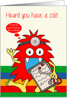 Get Well, Cold, general, monster with stethoscope and clip board card