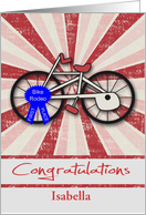 Congratulations on 1st Place, Bike Rodeo, custom name, red starburst card