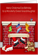 Birthday on Christmas Eve to Great Granddaughter, animals, Santa Claus card