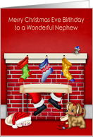 Birthday on Christmas Eve to Nephew with Animals and Santa Claus card