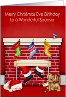 Birthday on Christmas Eve to Sponsor, animals with Santa Claus card