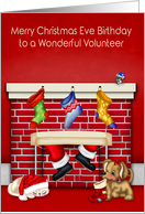 Birthday on Christmas Eve to Volunteer, animals with Santa Claus, red card